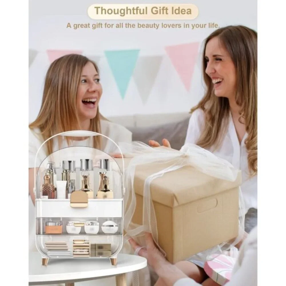 Rose Gold Makeup Organizer, Skincare & Cosmetic Storage for Vanity & Countertop